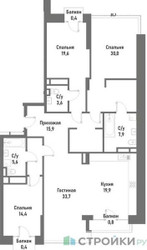 Планировка трехкомнатной(квартира) площадью 153.3 квадратных метров в ЖК “ЖК Ренессанс”