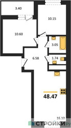 Планировка двухкомнатной(квартира) площадью 48.47 квадратных метров в ЖК “ЖК ВОСТОК II”