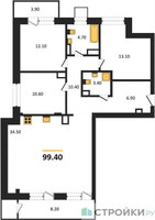 Планировка трехкомнатной(квартира) площадью 99.4 квадратных метров в “Отрада на реке”