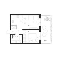 Планировка однокомнатной(квартира) площадью 40.8 квадратных метров в “ЖК Форевиль”