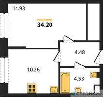 Планировка однокомнатной(квартира) площадью 34.2 квадратных метров в “Жилые кварталы Новое Пушкино”