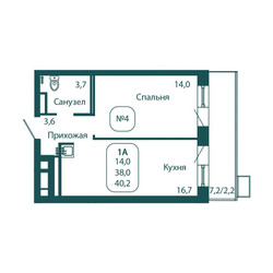 Планировка однокомнатной(квартира) площадью 40.2 квадратных метров в ЖК “ЖК Андреевка Life (Андреевка Лайф)”