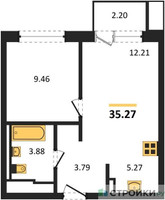 Планировка однокомнатной(квартира) площадью 35.27 квадратных метров в “ЖК Прибрежный Парк”