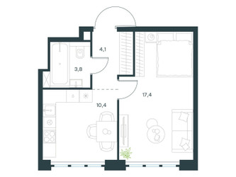 Планировка однокомнатной(квартира) площадью 35.7 квадратных метров в ЖК “ЖК Левел Южнопортовая”