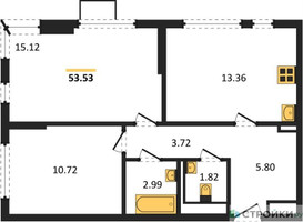 Планировка двухкомнатной(квартира) площадью 53.53 квадратных метров в “ЖК Горки Парк”