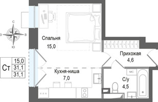 Планировка двухкомнатной(квартира) площадью 67.2 квадратных метров в “ЖК КИНОКВАРТАЛ”