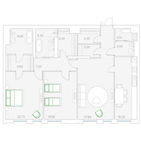 Планировка двухкомнатной(квартира) площадью 141.9 квадратных метров в “Клубный дом Дуо”