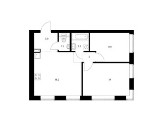 Планировка двухкомнатной(квартира) площадью 52.4 квадратных метров в ЖК “ЖК Полар”