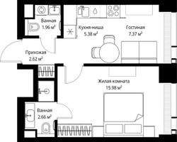 Планировка однокомнатной(квартира) площадью 35.97 квадратных метров в “ЖК Веер”