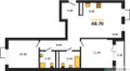 Планировка двухкомнатной(квартира) площадью 60.7 квадратных метров в “ЖК Прокшино”