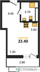 Планировка студии(квартира) площадью 22.4 квадратных метров в “ЖК Скандинавия”
