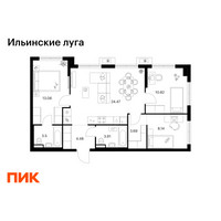 Планировка трехкомнатной(квартира) площадью 72.07 квадратных метров в “ЖК Ильинские луга”