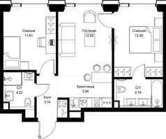Планировка двухкомнатной(квартира) площадью 55.33 квадратных метров в “ЖК СЕТ”