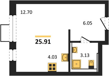 Планировка студии(квартира) площадью 25.91 квадратных метров в ЖК “Квартал Сабурово”