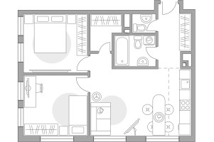 Планировка трехкомнатной(квартира) площадью 64.87 квадратных метров в “ЖК BeLuck Коломенское”