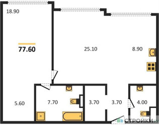 Планировка однокомнатной(квартира) площадью 77.8 квадратных метров в ЖК “ЖК OPUS (Опус)”