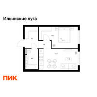 Планировка однокомнатной(квартира) площадью 39.1 квадратных метров в “ЖК Ильинские луга”