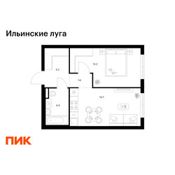 Планировка однокомнатной(квартира) площадью 39.1 квадратных метров в ЖК “ЖК Ильинские луга”