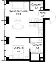 Планировка однокомнатной(квартира) площадью 40.9 квадратных метров в “ЖК Сити Бэй”
