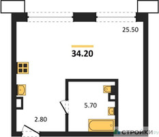 Планировка студии(квартира) площадью 34.2 квадратных метров в “ЖК Символ”