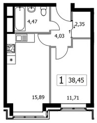 Планировка однокомнатной(квартира) площадью 38.45 квадратных метров в ЖК “ЖК Городские Истории”