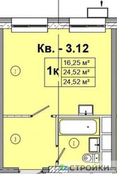 Планировка студии(квартира) площадью 24.52 квадратных метров в ЖК “ЖК Радость (Радумля Парк)”