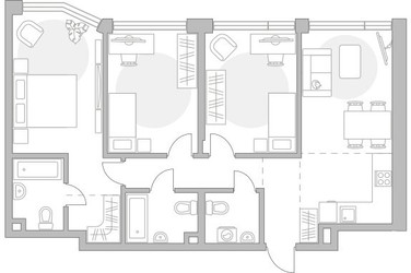 Планировка трехкомнатной(квартира) площадью 82.62 квадратных метров в ЖК “ЖК Мневники от Гранель”