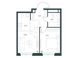 Планировка двухкомнатной(квартира) площадью 38.7 квадратных метров в “ЖК Левел Мичуринский”