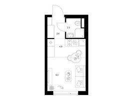 Планировка студии(квартира) площадью 19 квадратных метров в “Бунинская набережная”