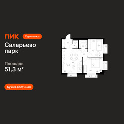 Планировка двухкомнатной(квартира) площадью 51.3 квадратных метров в ЖК “ЖК Саларьево парк”