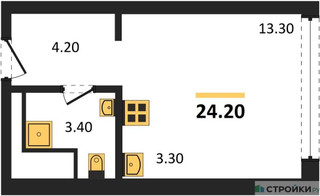 Планировка студии(квартира) площадью 24.1 квадратных метров в “ЖК VERY на Миклухо-Маклая (Вери на Миклухо-Маклая)”