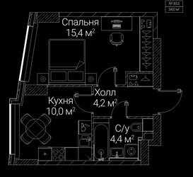 Планировка однокомнатной(квартира) площадью 34 квадратных метров в ЖК “ЖК СЕЗАР БУДУЩЕЕ”