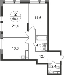 Планировка двухкомнатной(квартира) площадью 68.4 квадратных метров в ЖК “ЖК Первый Московский”