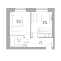 Планировка однокомнатной(квартира) площадью 34.5 квадратных метров в “Дом+ (Дом Плюс)”