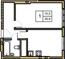 Планировка однокомнатной(квартира) площадью 36.3 квадратных метров в “ЖК Новое Замитино (ЗаМитино)”