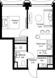 Планировка однокомнатной(квартира) площадью 33.26 квадратных метров в ЖК “Дом премиум-класса МИРА”