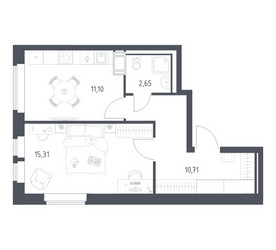 Планировка однокомнатной(квартира) площадью 39.77 квадратных метров в ЖК “ЖК Большое Путилково”