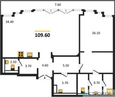 Планировка однокомнатной(квартира) площадью 109.6 квадратных метров в “ЖК Nicole (Николь)”