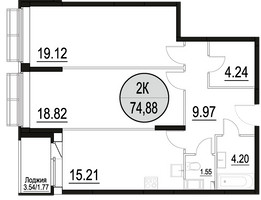 Планировка двухкомнатной(квартира) площадью 74.88 квадратных метров в ЖК “ЖК Солнечный парк”