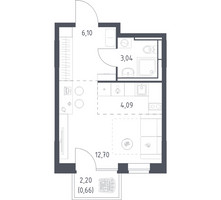 Планировка студии(квартира) площадью 26.59 квадратных метров в “ЖК Богдановский Лес”