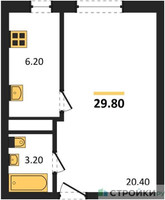 Планировка однокомнатной(квартира) площадью 29.8 квадратных метров в “ЖК Южная Долина”
