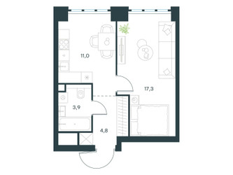 Планировка однокомнатной(квартира) площадью 37 квадратных метров в ЖК “ЖК Level Южнопортовая”