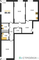 Планировка трехкомнатной(квартира) площадью 89.4 квадратных метров в “ЖК Переделкино Ближнее”