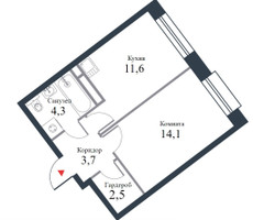 Планировка однокомнатной(квартира) площадью 34.7 квадратных метров в “ЖК Ривер Парк Коломенский”