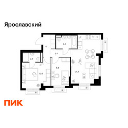 Планировка двухкомнатной(квартира) площадью 56.7 квадратных метров в ЖК “ЖК Ярославский”