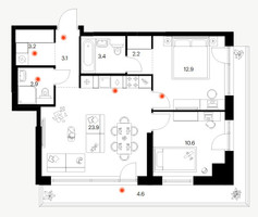 Планировка двухкомнатной(квартира) площадью 66.8 квадратных метров в “ЖК Плеханова 11”