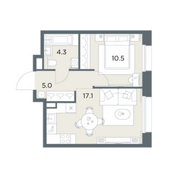 Планировка однокомнатной(квартира) площадью 36.9 квадратных метров в ЖК “ЖК Станиславский”