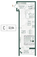 Планировка студии(квартира) площадью 34.53 квадратных метров в “ЖК Рига Хиллс”