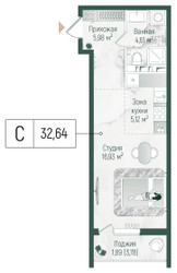 Планировка студии(квартира) площадью 34.53 квадратных метров в ЖК “ЖК Рига Хиллс”