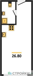 Планировка студии(апартаменты) площадью 26.8 квадратных метров в ЖК “ЖК Наметкин Тауэр”